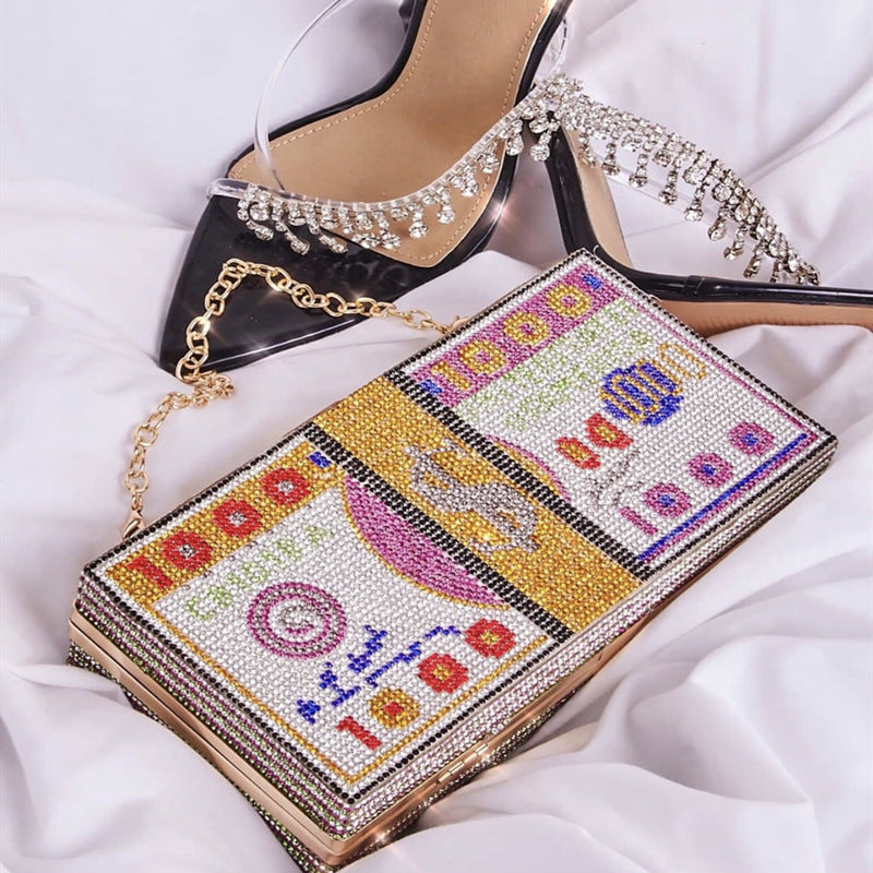 Sarah Express Crystal Dollar Bill Statement Clutch Bag