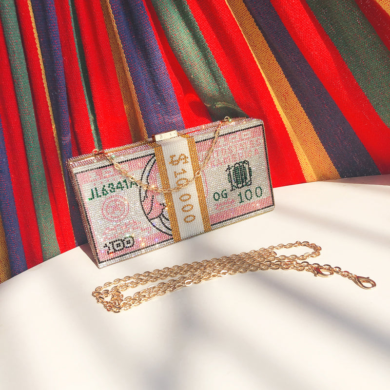 Sarah Express Crystal Dollar Bill Statement Clutch Bag