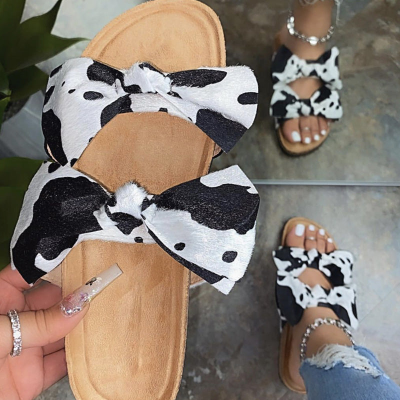 Sarah Express Bowknot Pattern Flat Slide Sandals