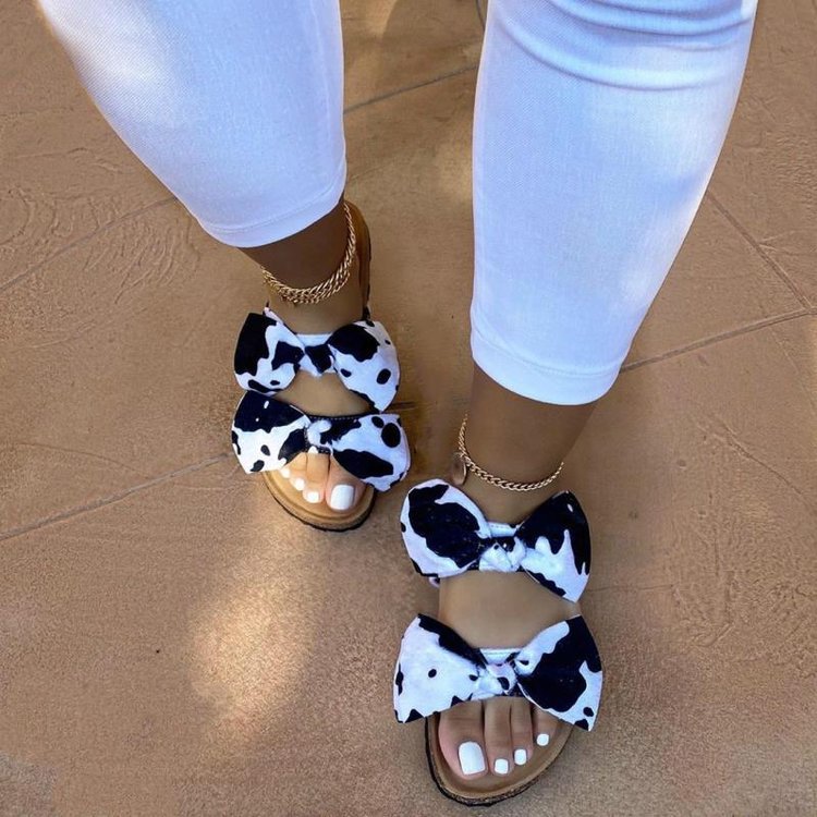 Sarah Express Bowknot Pattern Flat Slide Sandals