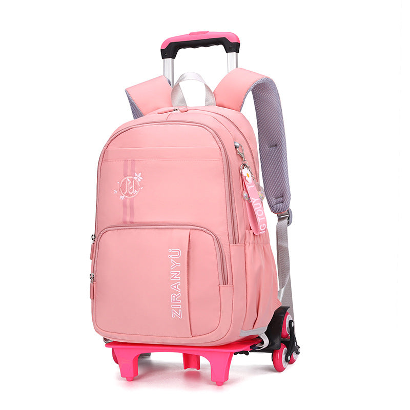 Sarah Express Rolling School Backpack with Removable Trolley Pink Six wheel