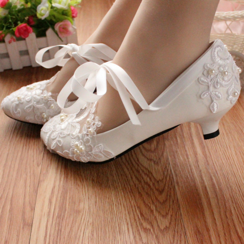 Sarah Express White Lace Ribbon Wedding Flats