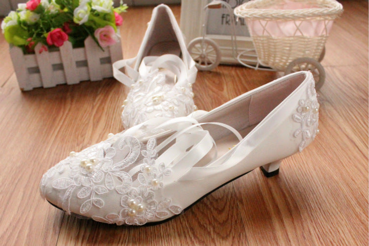 Sarah Express White Lace Ribbon Wedding Flats