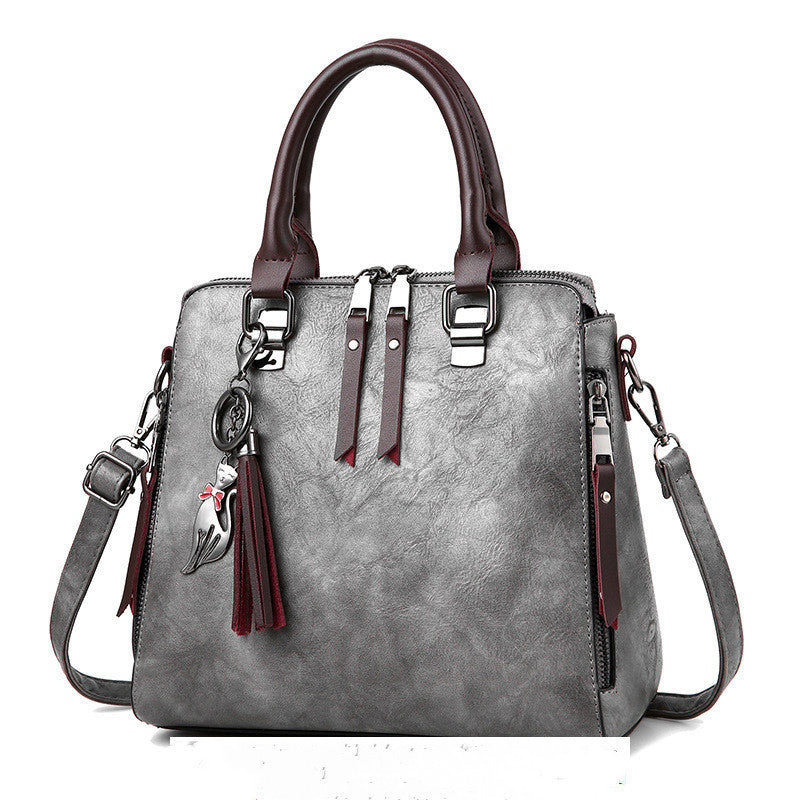 Sarah Express Vintage Tassel Structured Shoulder Bag Light Grey