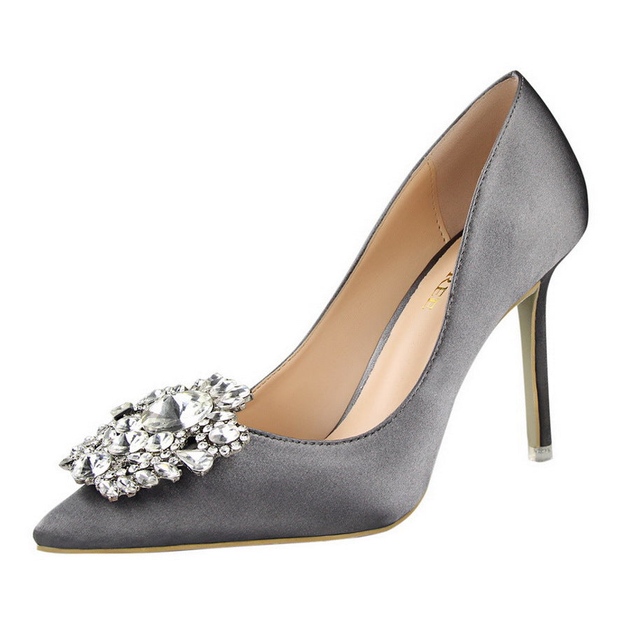 Sarah Express Pointed Toe Stiletto Heels With Crystal Grey