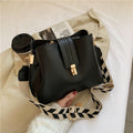 Sarah Express Retro Patterned Strap Bucket Messenger Bag Black