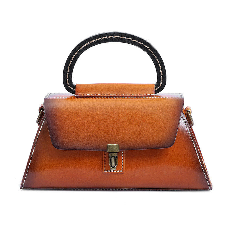 Sarah Express Structured Leather Handbag with Top Handle Brown