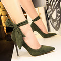 Sarah Express Bow Knot Stiletto Pumps Pointed Toe Green