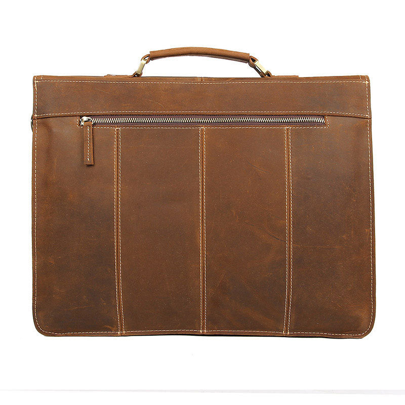 Sarah Express Crazy Horse Leather Professional Work Briefcase Brown