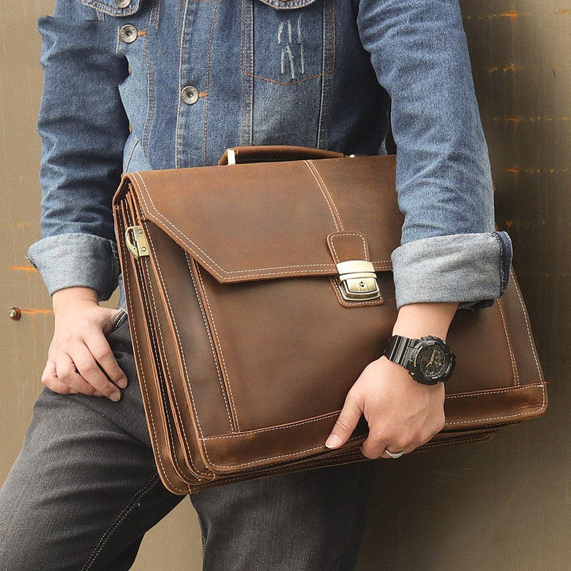 Sarah Express Crazy Horse Leather Professional Work Briefcase