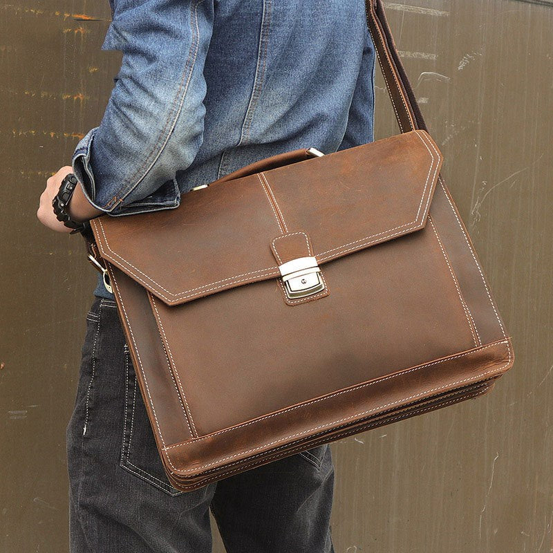 Sarah Express Crazy Horse Leather Professional Work Briefcase