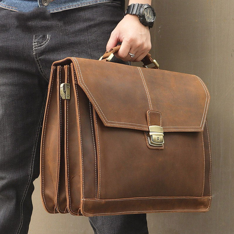 Sarah Express Crazy Horse Leather Professional Work Briefcase