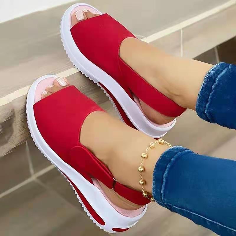 Sarah Express Velcro Fish Mouth Open Toe Sandals Red