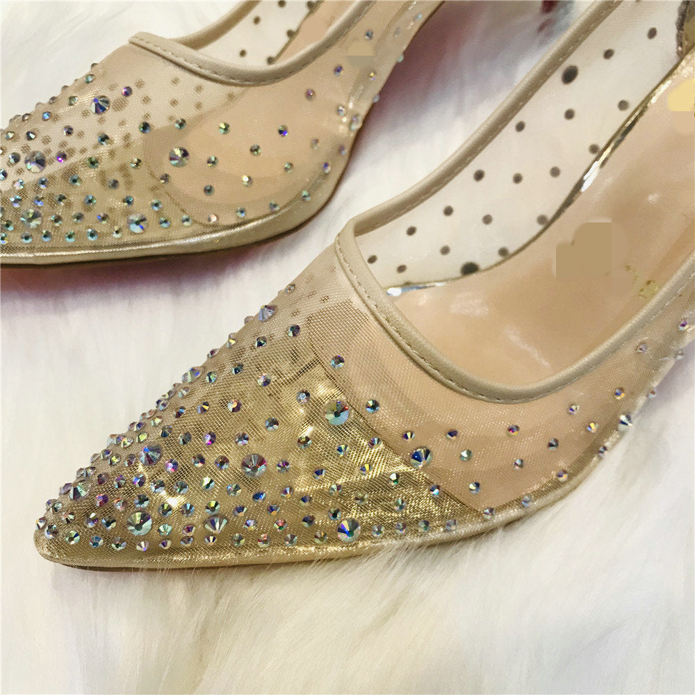 Sarah Express Rhinestone Mesh Pointed Toe High Heels