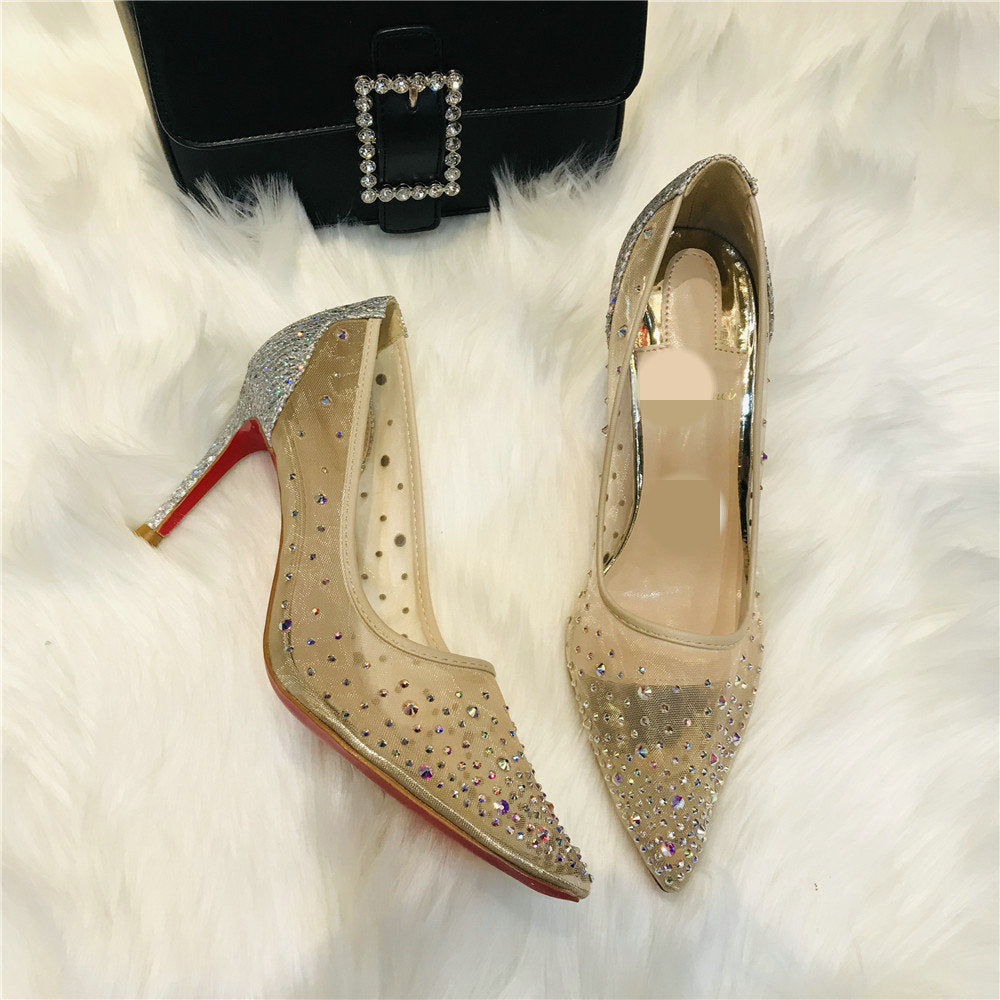 Sarah Express Rhinestone Mesh Pointed Toe High Heels