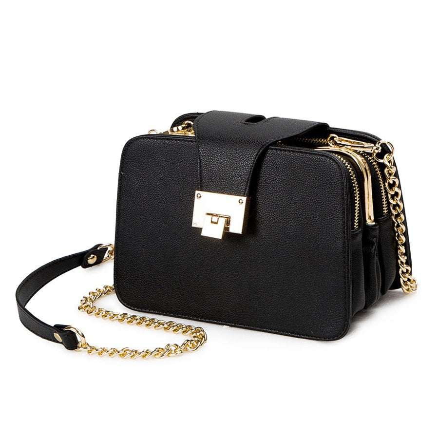 Sarah Express Structured Messenger Bag With Metal Buckle Black