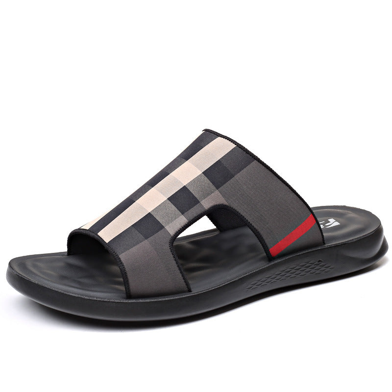 Sarah Express Men's Plaid Casual Open Toe Slippers Black