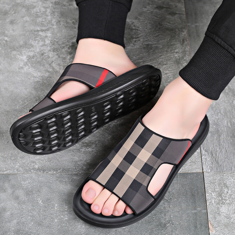 Sarah Express Men's Plaid Casual Open Toe Slippers