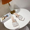 Sarah Express Woven Stiletto High-Heeled Square Toe Sandals White