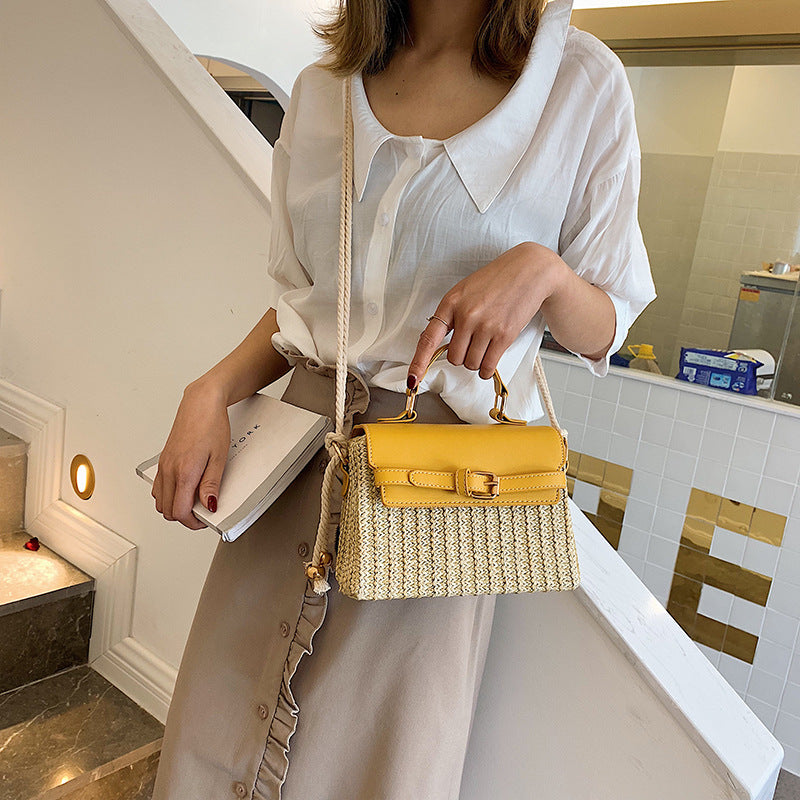 Sarah Express Woven Rattan Square Handbag Yellow