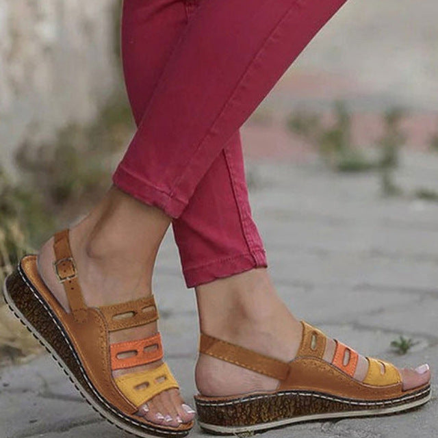 Sarah Express Casual Women's Multi-Strap Slope Heel Sandals Brown A