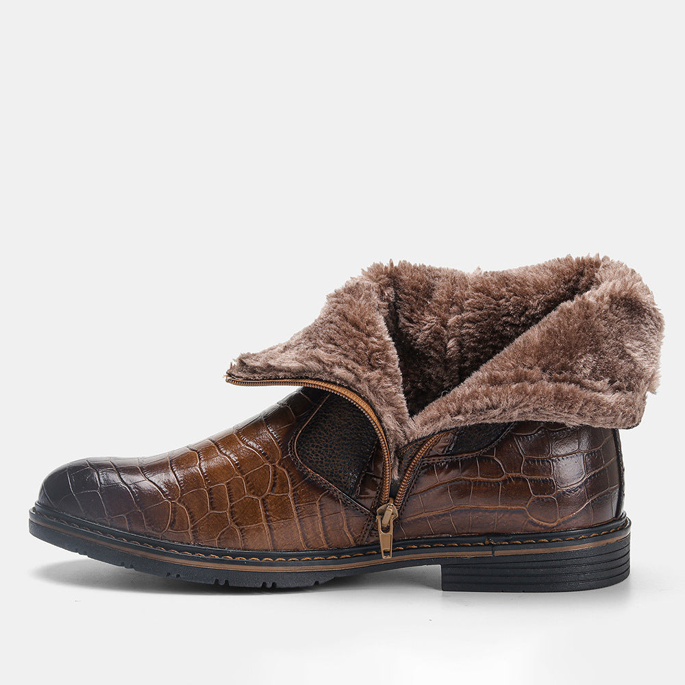 Sarah Express Men's Brown Crocodile Pattern Winter Boots