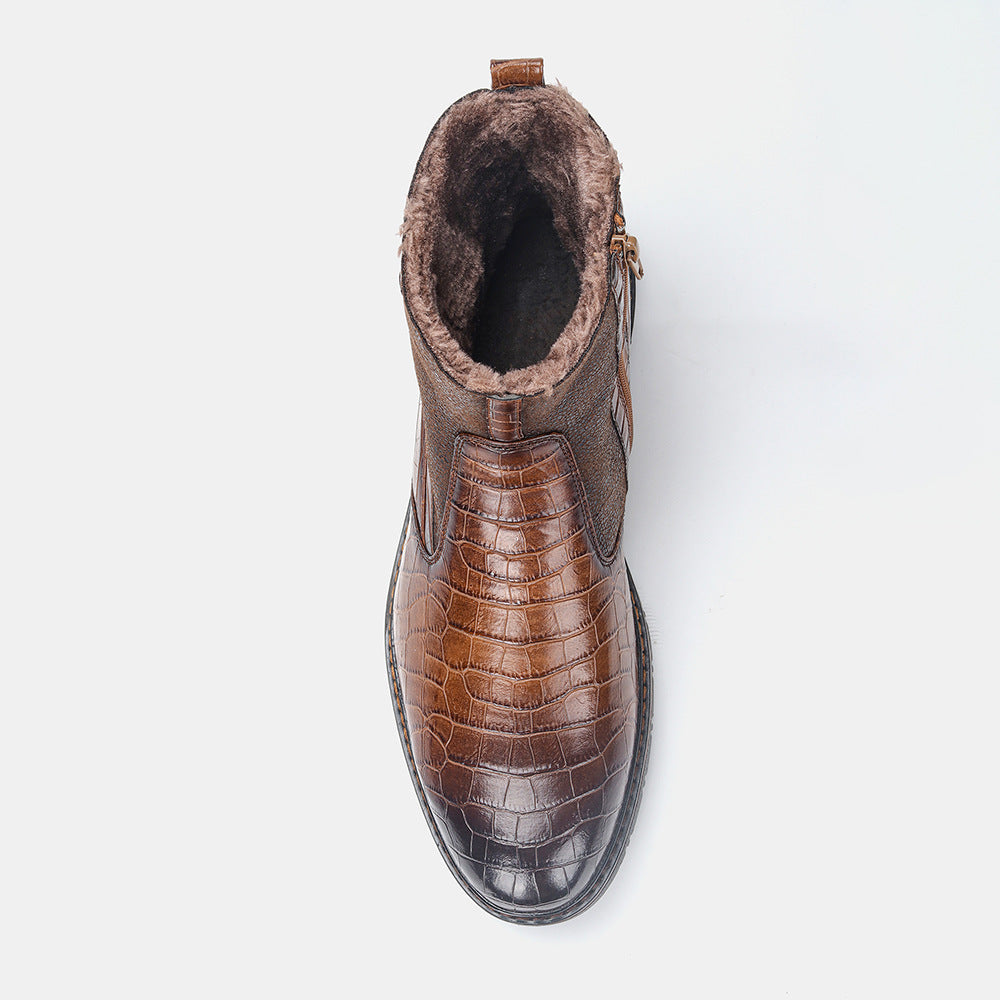 Sarah Express Men's Brown Crocodile Pattern Winter Boots