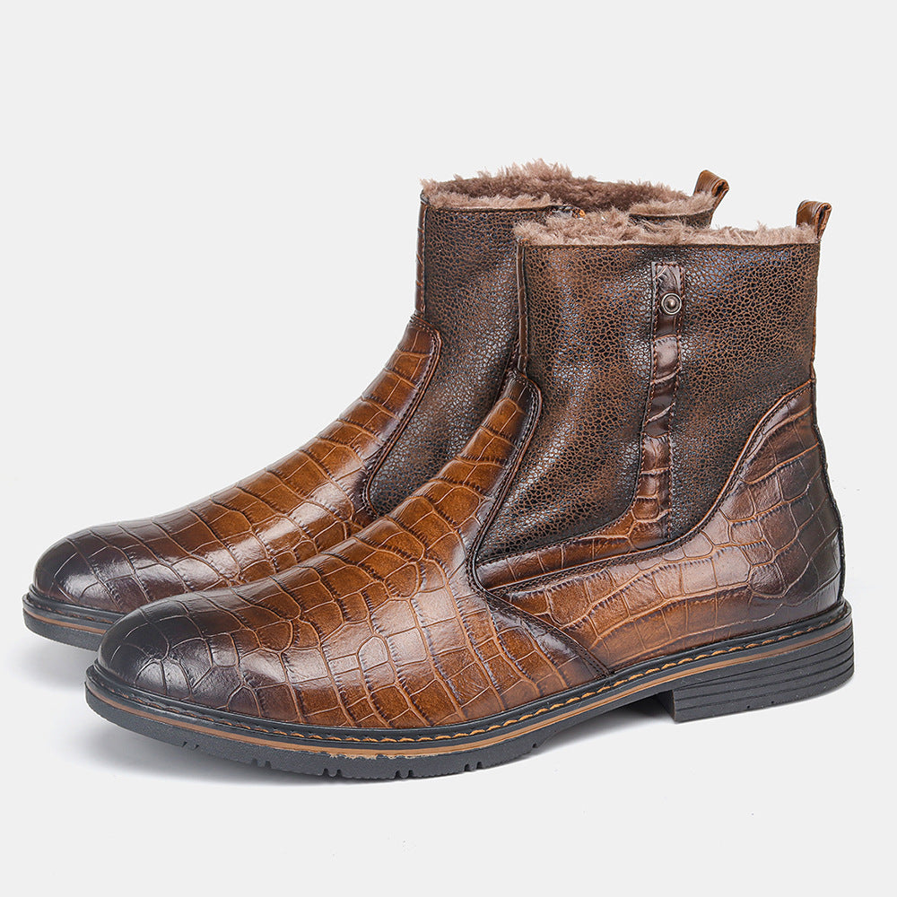 Sarah Express Men's Brown Crocodile Pattern Winter Boots
