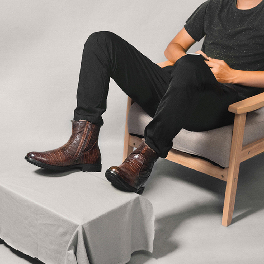 Sarah Express Men's Brown Crocodile Pattern Winter Boots