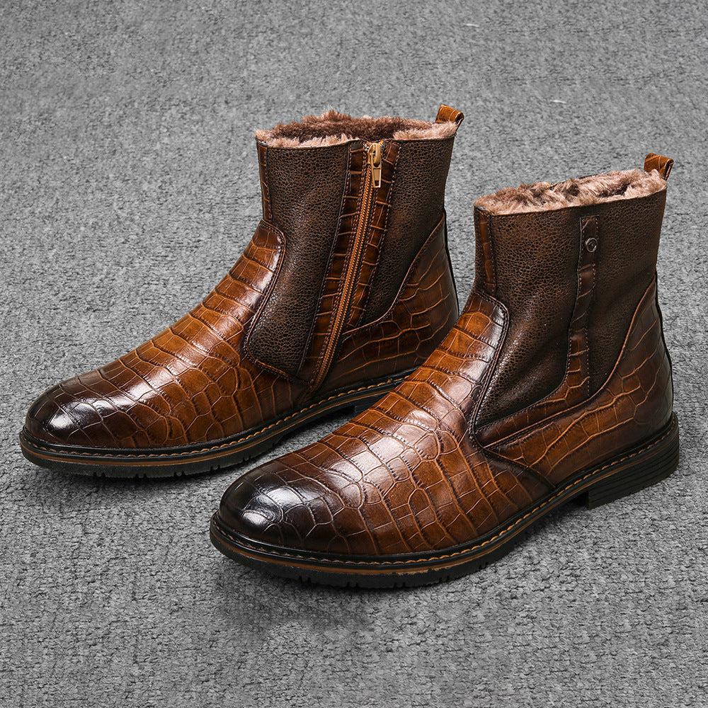 Sarah Express Men's Brown Crocodile Pattern Winter Boots Brown