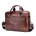 Sarah Express Leather Laptop Briefcase with Shoulder Strap Brown