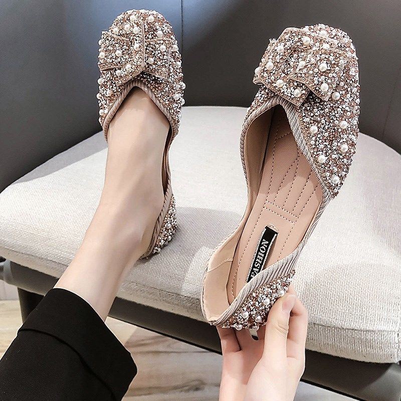 Sarah Express Beaded Square-Toe Slip-On Flat Shoes