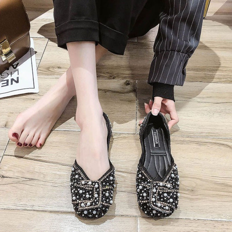 Sarah Express Beaded Square-Toe Slip-On Flat Shoes