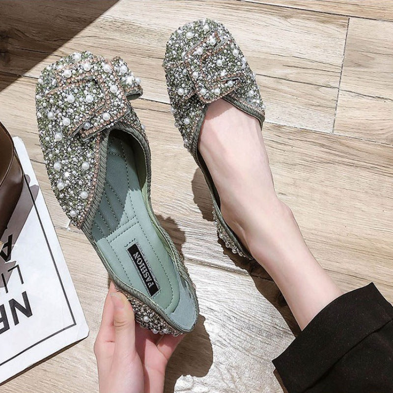 Sarah Express Beaded Square-Toe Slip-On Flat Shoes