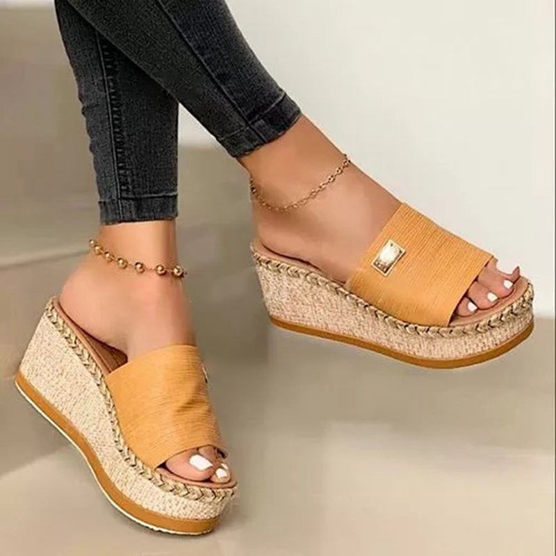 Sarah Express Platform Muffin Heel Slip-On Sandals Yellow