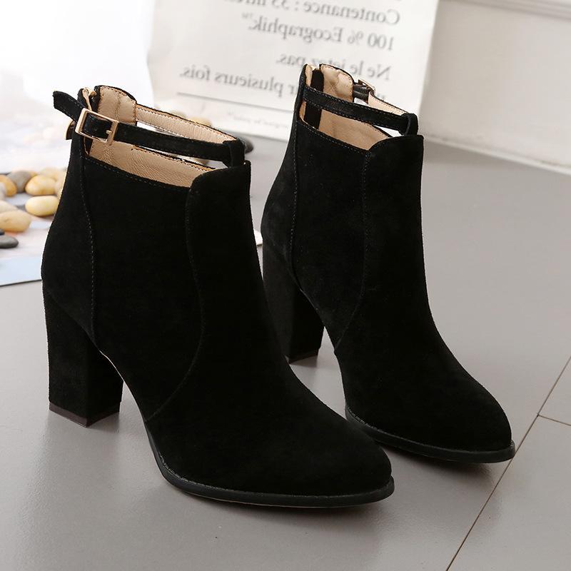 Sarah Express Buckle Strap Block Heel Ankle Boots