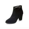 Sarah Express Buckle Strap Block Heel Ankle Boots Black