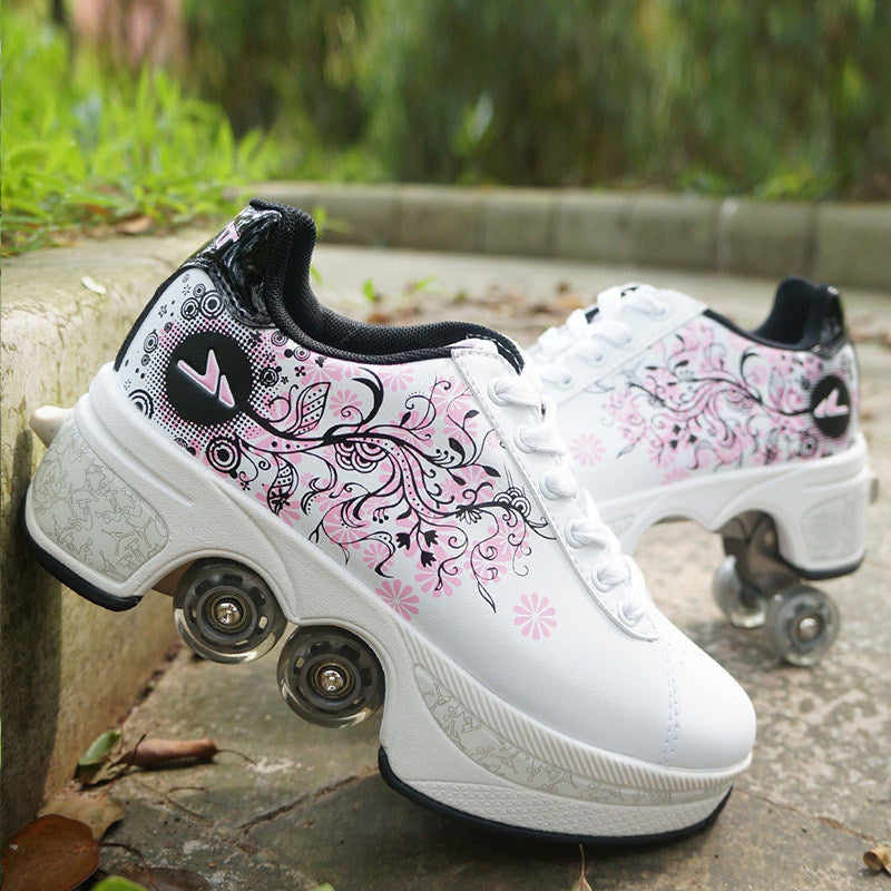 Sarah Express Breathable Roller Skates With Retractable Wheels White pink