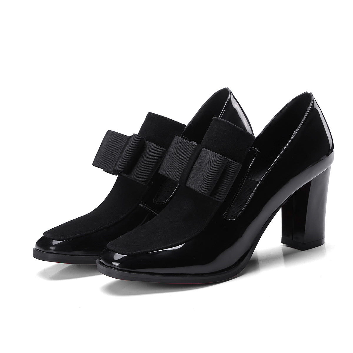 Sarah Express Square Toe Bow Detail Thick Heel Pumps