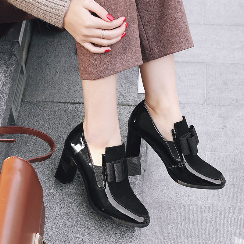 Sarah Express Square Toe Bow Detail Thick Heel Pumps