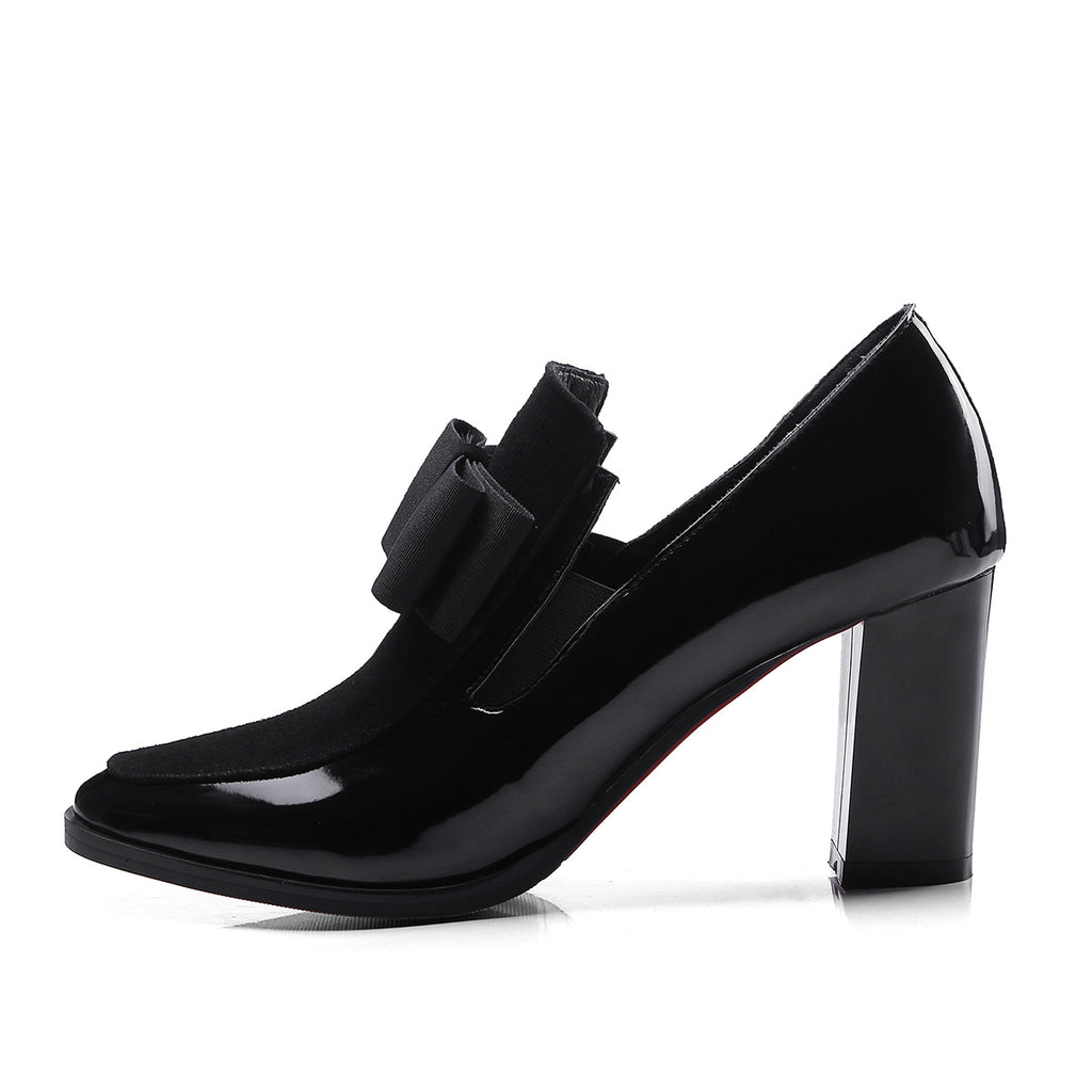 Sarah Express Square Toe Bow Detail Thick Heel Pumps