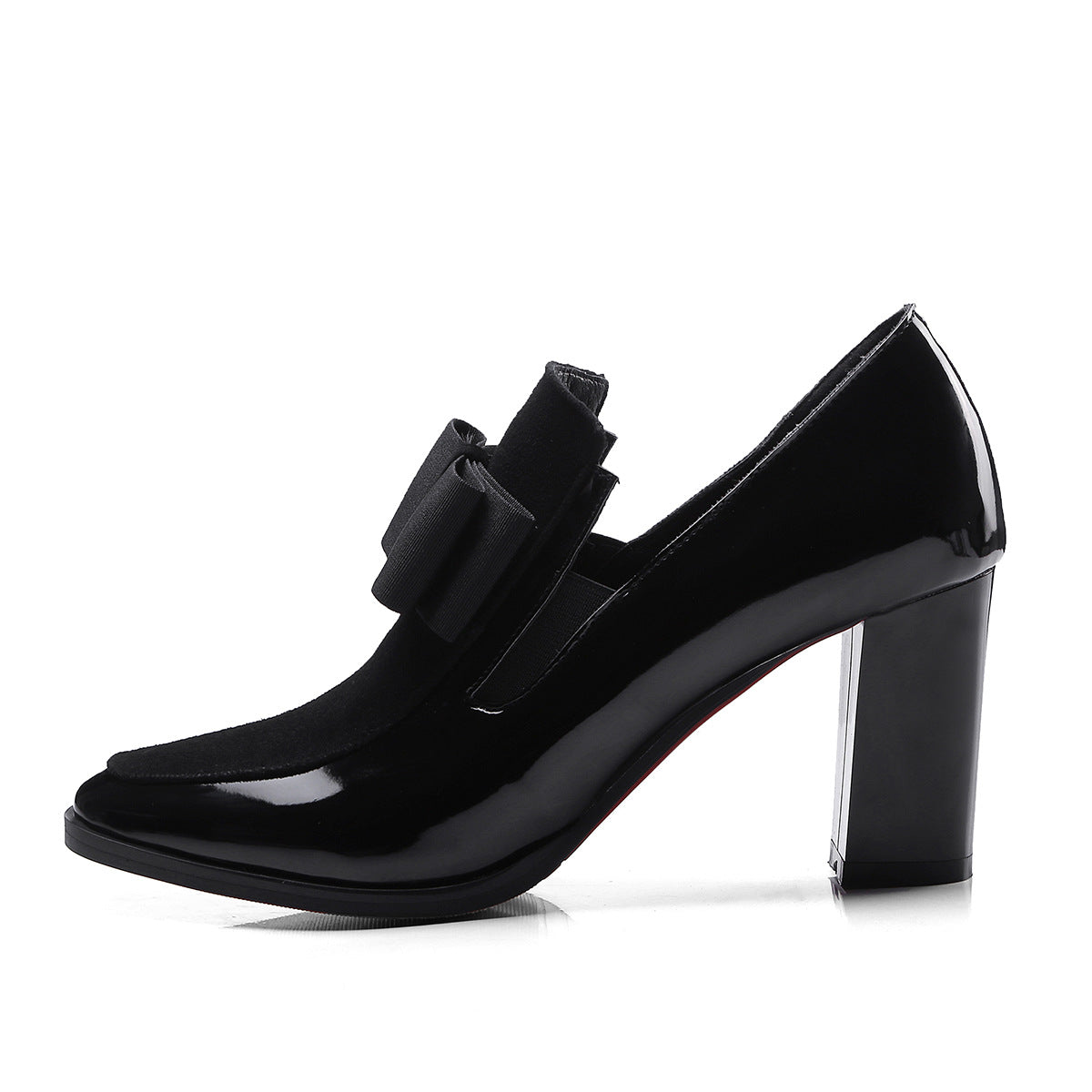 Sarah Express Square Toe Bow Detail Thick Heel Pumps