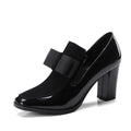 Sarah Express Square Toe Bow Detail Thick Heel Pumps Black
