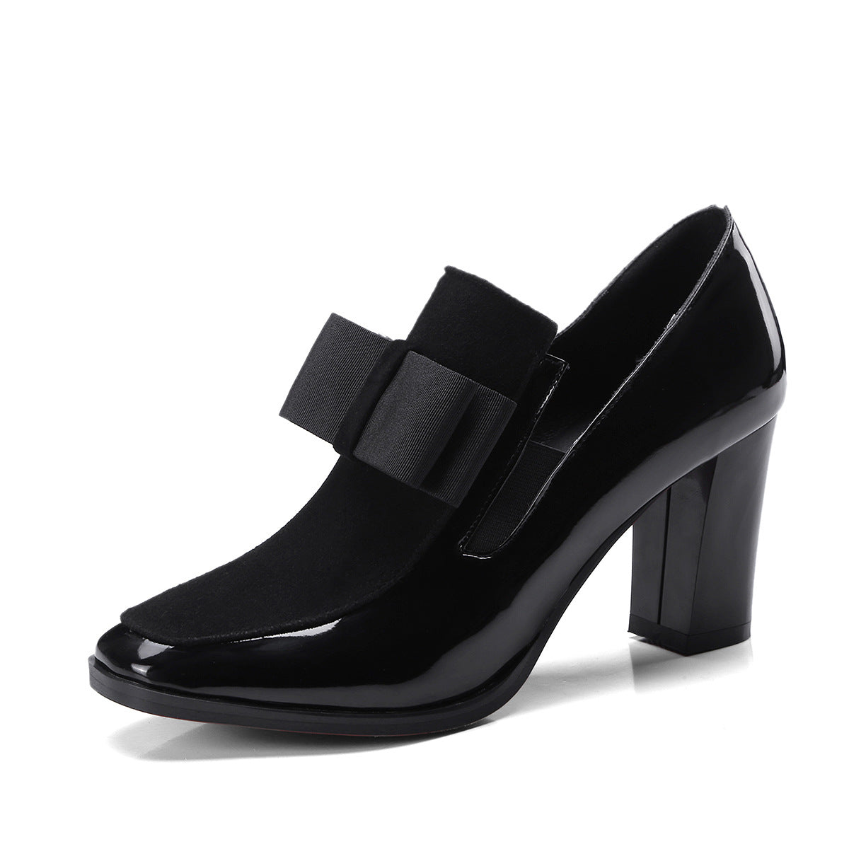 Sarah Express Square Toe Bow Detail Thick Heel Pumps Black