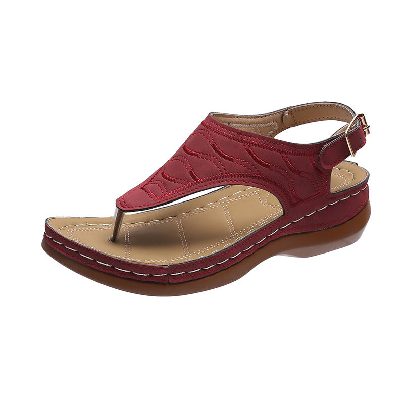 Sarah Express Casual Wedge Heel Buckle Strap Sandals Red