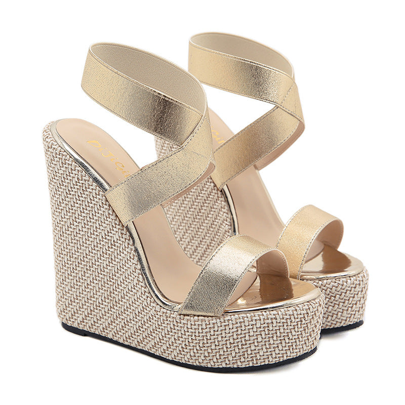 Sarah Express Platform Wedge Sandals with Crisscross Straps Orange