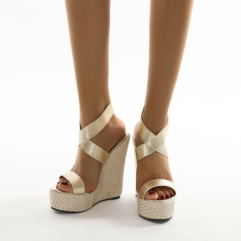 Sarah Express Platform Wedge Sandals with Crisscross Straps