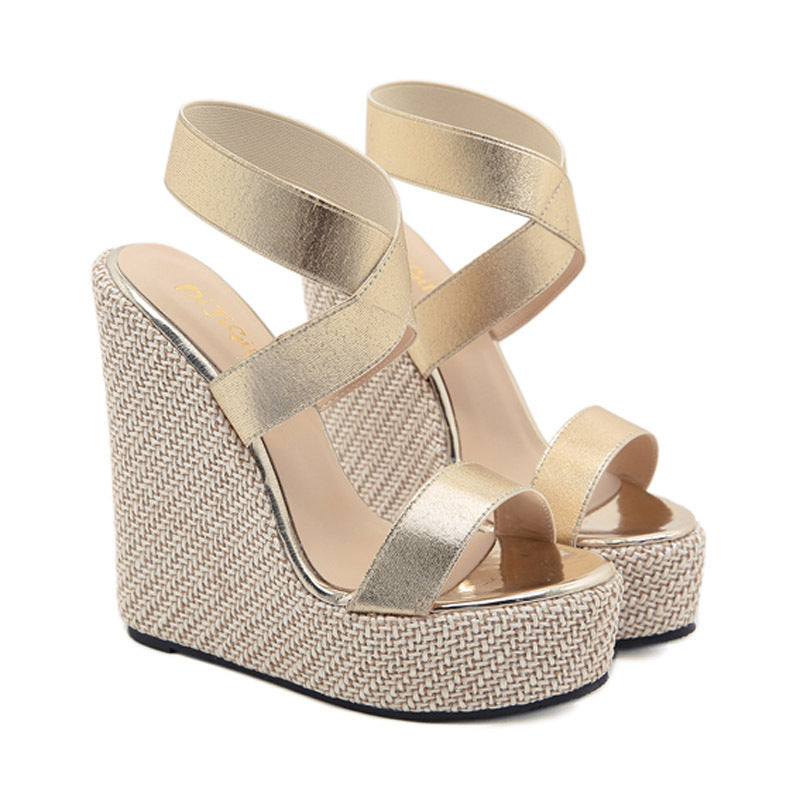 Sarah Express Platform Wedge Sandals with Crisscross Straps