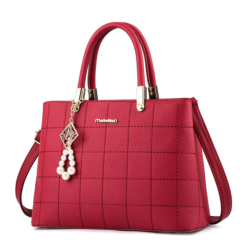 Sarah Express Structured Casual Handbag with Pearl Charm Red wine