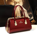 Sarah Express Structured Patent Leather Pillow Handbag Wine Red
